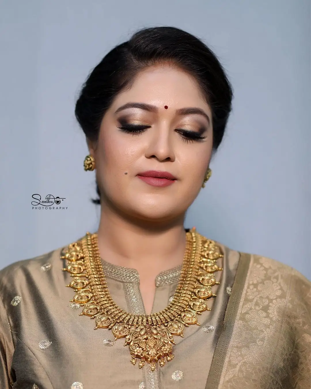 Meghana Raj Stills in Beautiful Earring Jewellery Green Gown